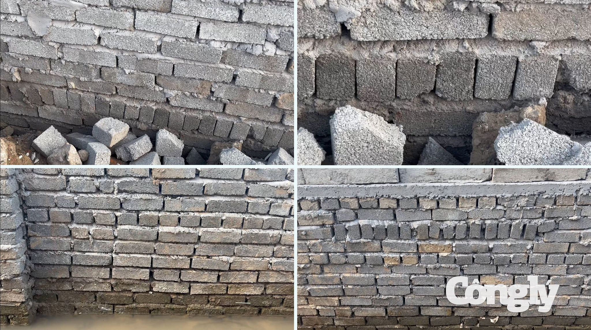 Nhà thầu xây tường của rãnh thoát nước nhiều viên gạch không có liên kết vữa nhiều đoạn trùng mạch