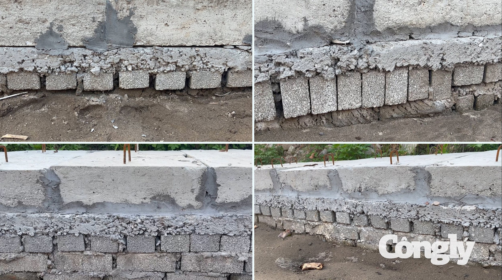 Phần giằng của tường rãnh thoát nước nhà thầu thi công bê tông rỗ tổ ong thiếu liên kết