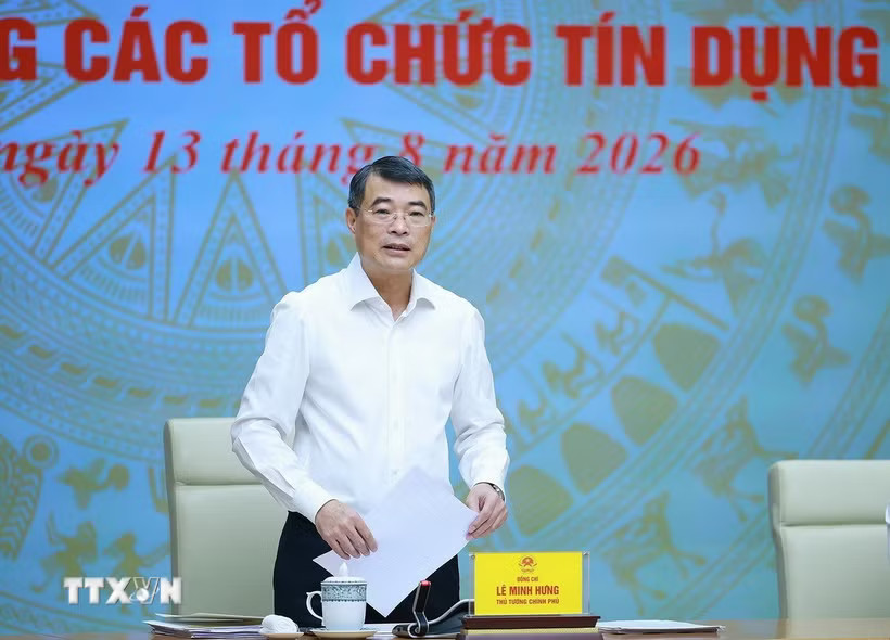 Thủ tướng Lê Minh Hưng làm việc với Ngân hàng Nhà nước Việt Nam và các hệ thống tín dụng. (Ảnh: Dương Giang/TTXVN)