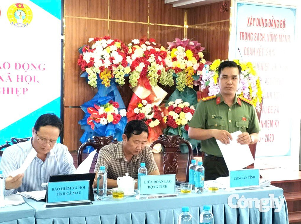 Đại diện Công an tỉnh Cà Mau, thành viên Tổ công tác phát biểu tại hội nghị