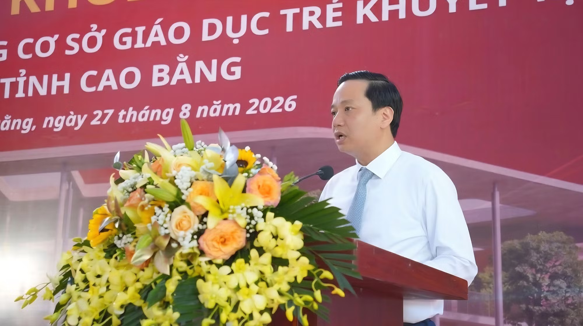 Chủ tịch UBND tỉnh Cao Bằng Lê Hải Hòa phát biểu tại buổi lễ.