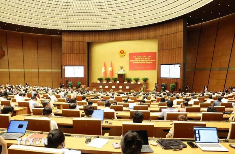 Toàn cảnh Hội nghị toàn quốc quán triệt, triển khai thực hiện Nghị quyết Trung ương 3 diễn ra hôm 29/7 vừa qua tại điểm cầu trung tâm, Hội nghị Diên hồng, Nhà Quốc hội, Hà Nội. (Ảnh: Phương Hoa/TTXVN)