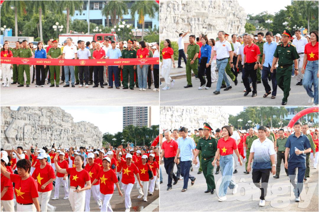 Hàng nghìn người tham gia đi bộ trên tuyến đường Đội Cấn, phường Phan Đình Phùng.
