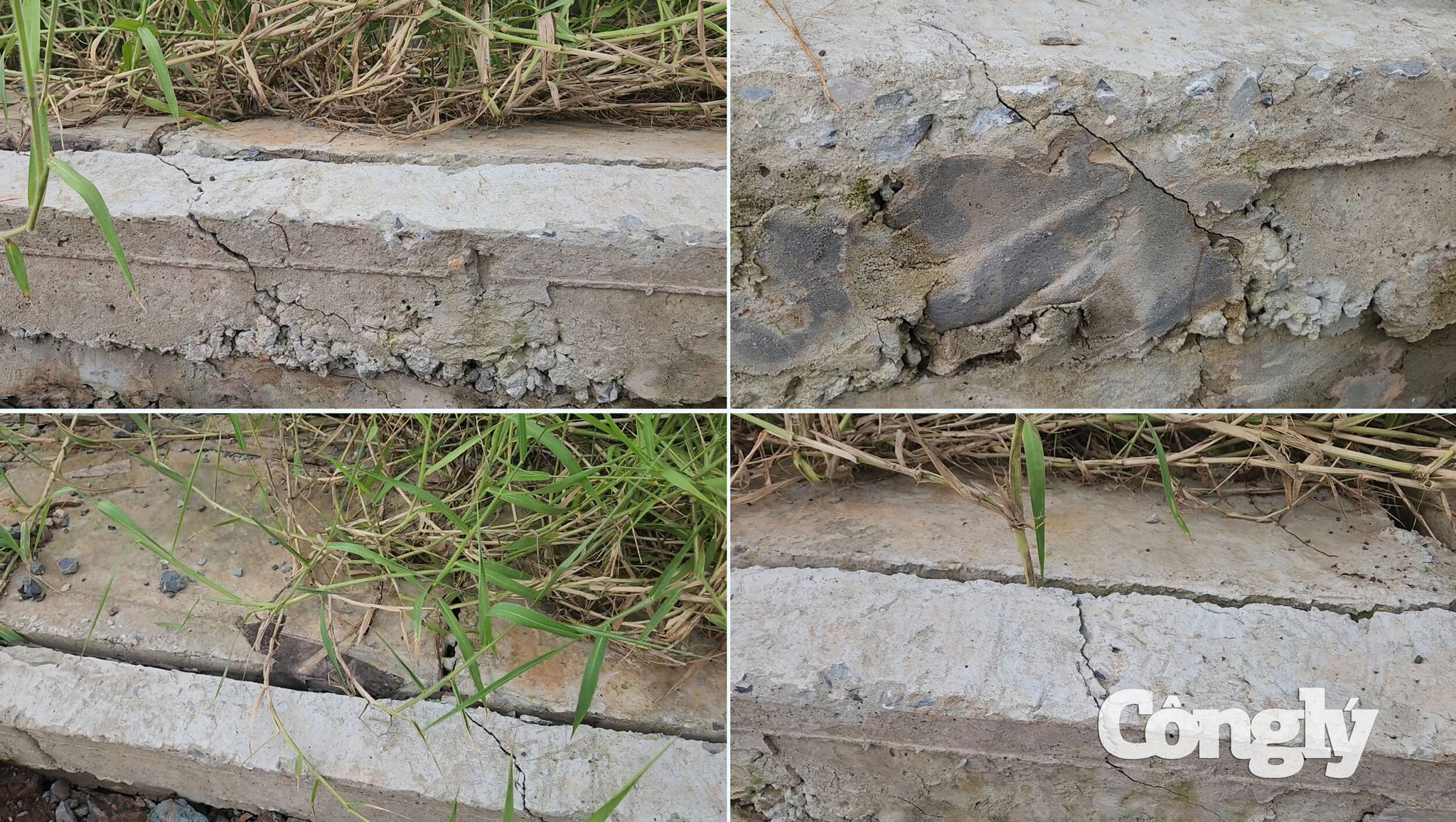 Phần đỉnh giằng bê tông có đoạn bị nứt vỡ lệch vị trí