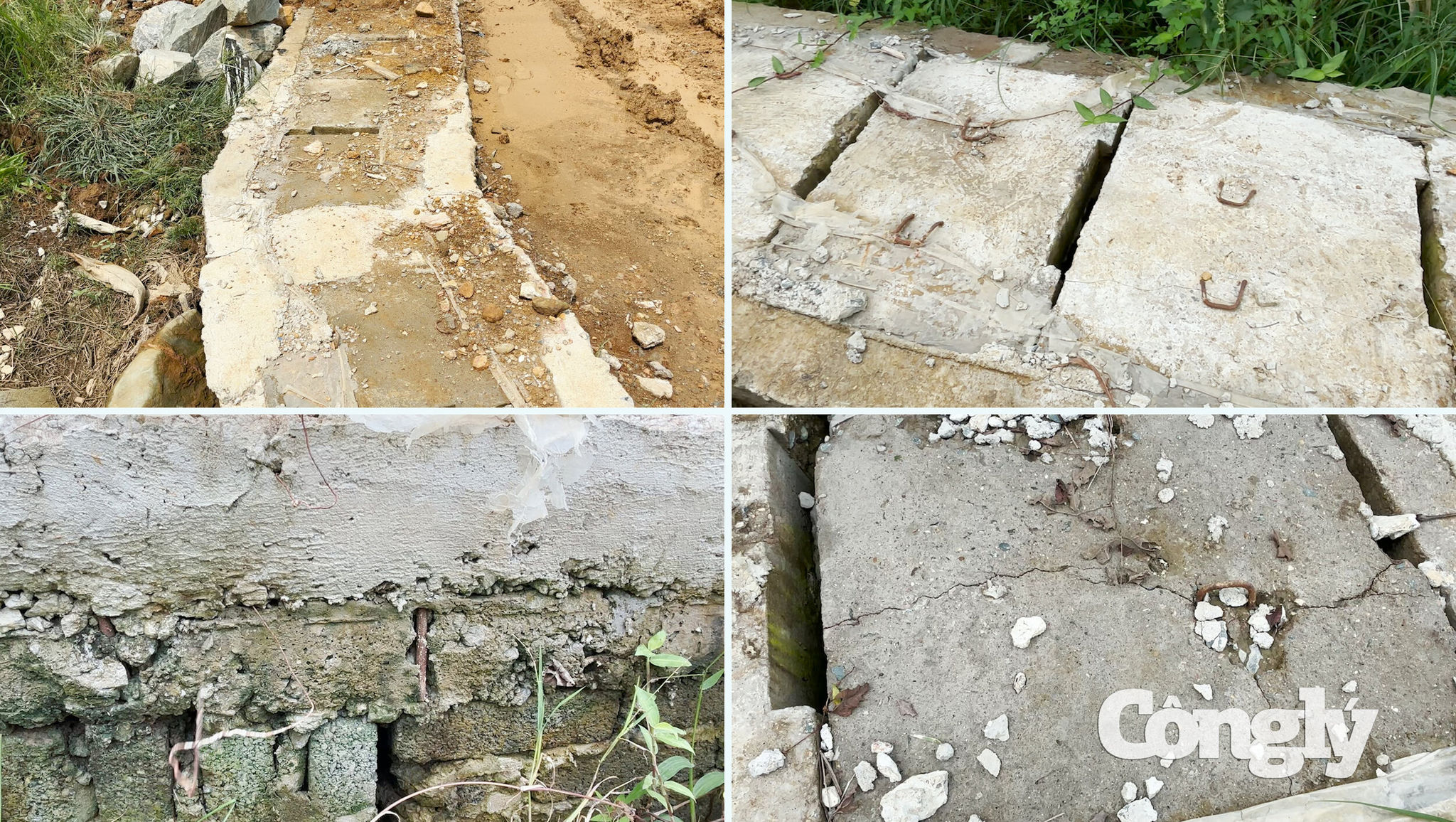 Rãnh thoát nước ở hồ Thuống thi công méo mó nứt nẻ và lộ cốt thép