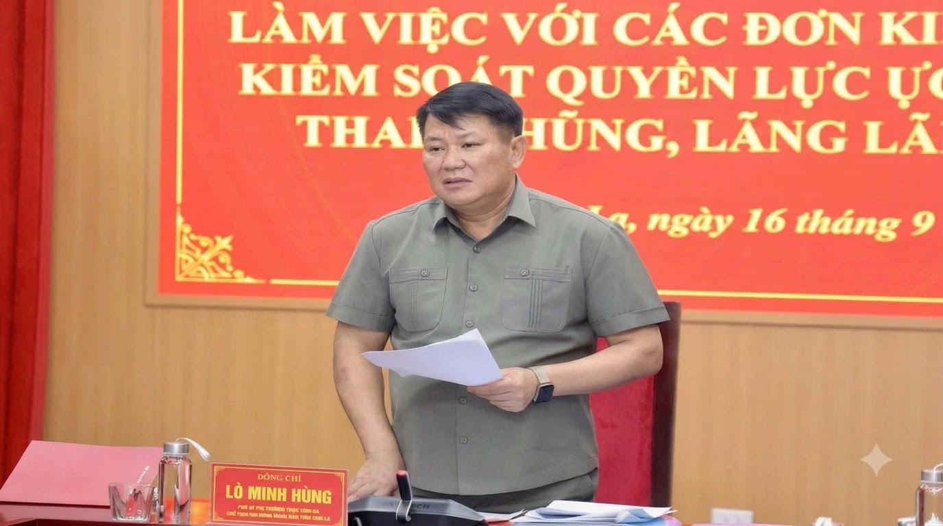 Đồng chí Lò Minh Hùng phát biểu tại cuộc làm việc.