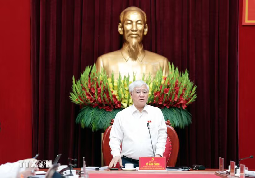 Đồng chí Đỗ Văn Chiến, Ủy viên Bộ Chính trị, Phó Bí thư Thường trực Đảng ủy Quốc hội, Phó Chủ tịch Thường trực Quốc hội, Trưởng Ban Chỉ đạo Đề án, Trưởng Đoàn khảo sát phát biểu chỉ đạo. (Ảnh: Tạ Toàn/TTXVN)