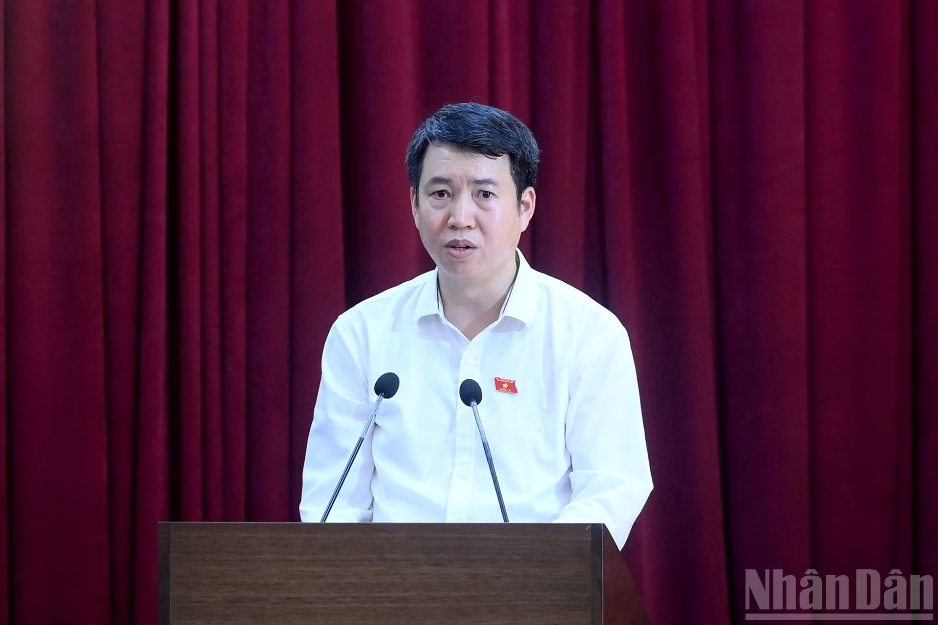 Đại biểu Quốc hội Nguyễn Hoàng Trường phát biểu báo cáo tổng hợp các ý kiến kiến nghị của cử tri gửi các Đại biểu Quốc hội. ndo_br_a5-bnd-2671.jpg