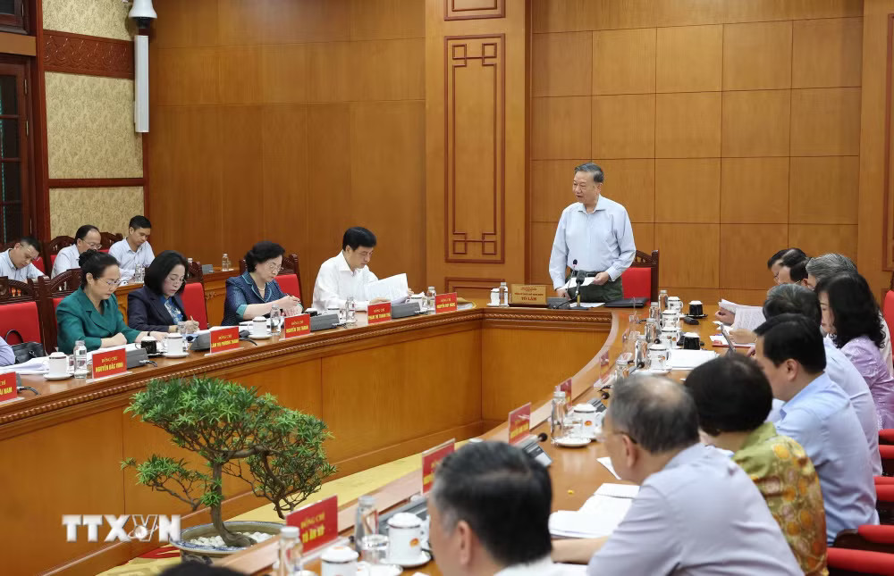 Tổng Bí thư, Chủ tịch nước Tô Lâm phát biểu chỉ đạo tại buổi làm việc về phát triển thể dục thể thao trong giai đoạn mới. (Ảnh: Thống Nhất/TTXVN) ttxvn_0210-tong-bi-thu-chu-tich-nuoc-the-duc-the-thao-6149.jpg