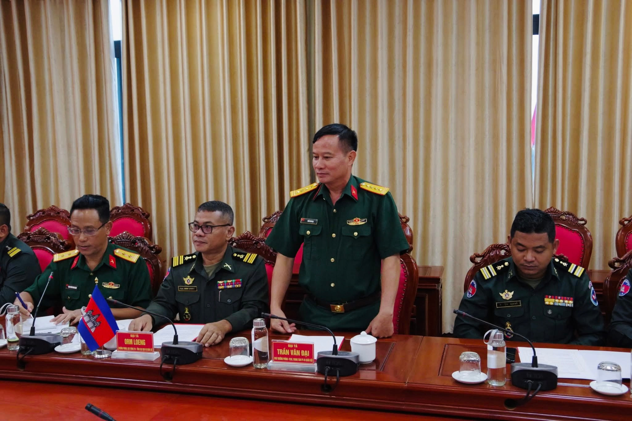 Đại tá Trần Văn Đại, Phó Trưởng phòng Truyền thông - Tổ chức sự kiện, Trung tâm Phát thanh - Truyền hình Quân đội phát biểu.