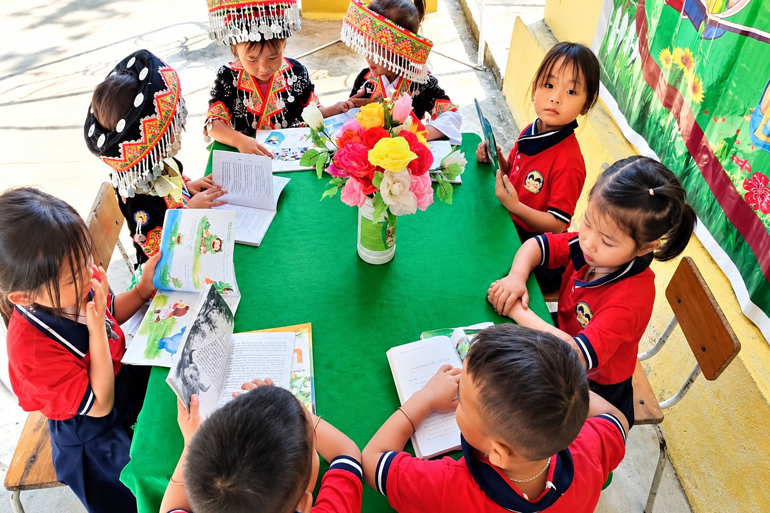 Em bé vùng cao cùng đọc sách