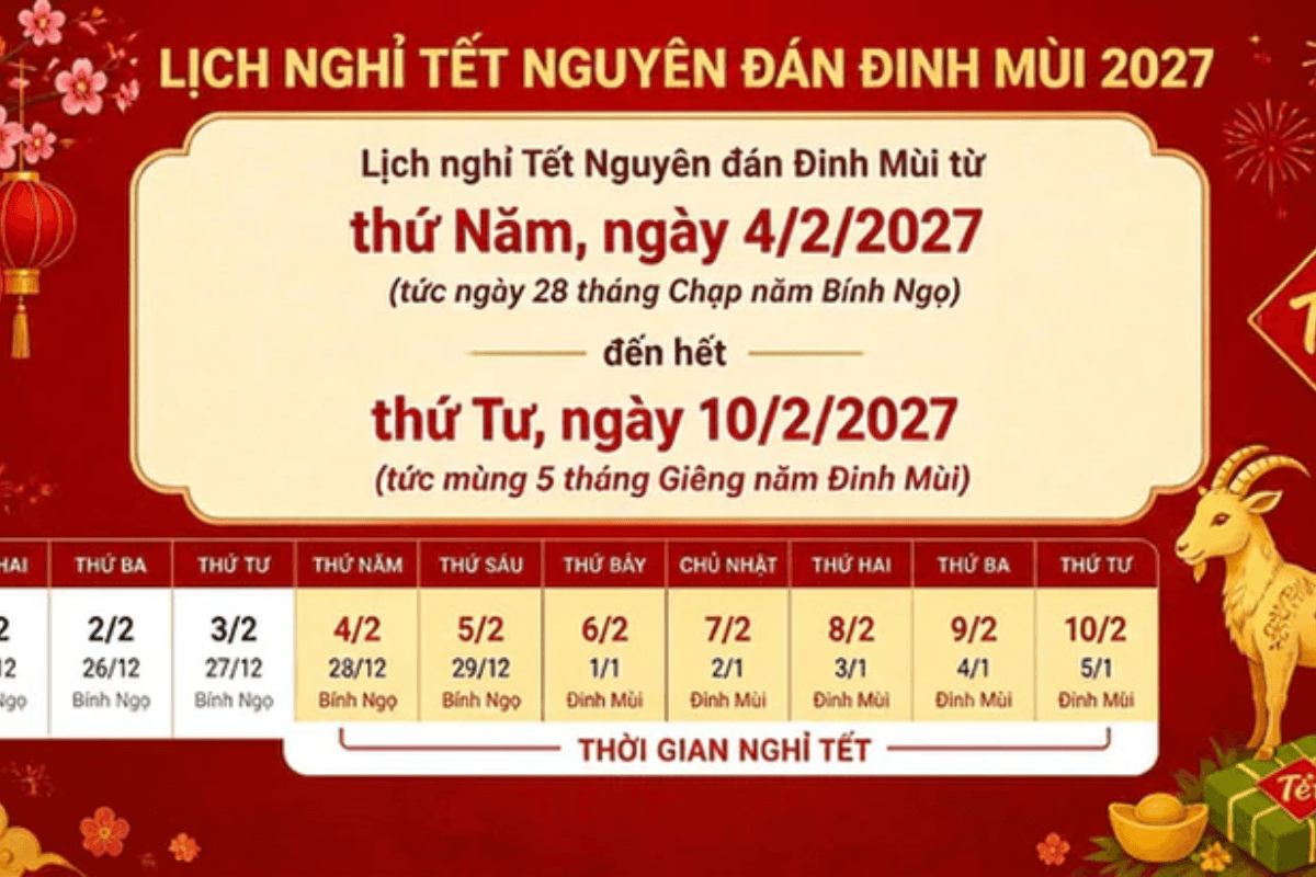 Lịch nghỉ Tết 2027: Công chức được nghỉ bao nhiêu ngày?
