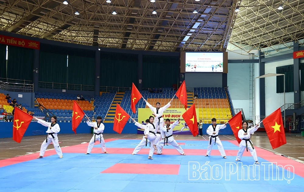 Tiết mục võ nhạc Taekwondo hưởng ứng lễ phát động tại điểm cầu Phú Thọ