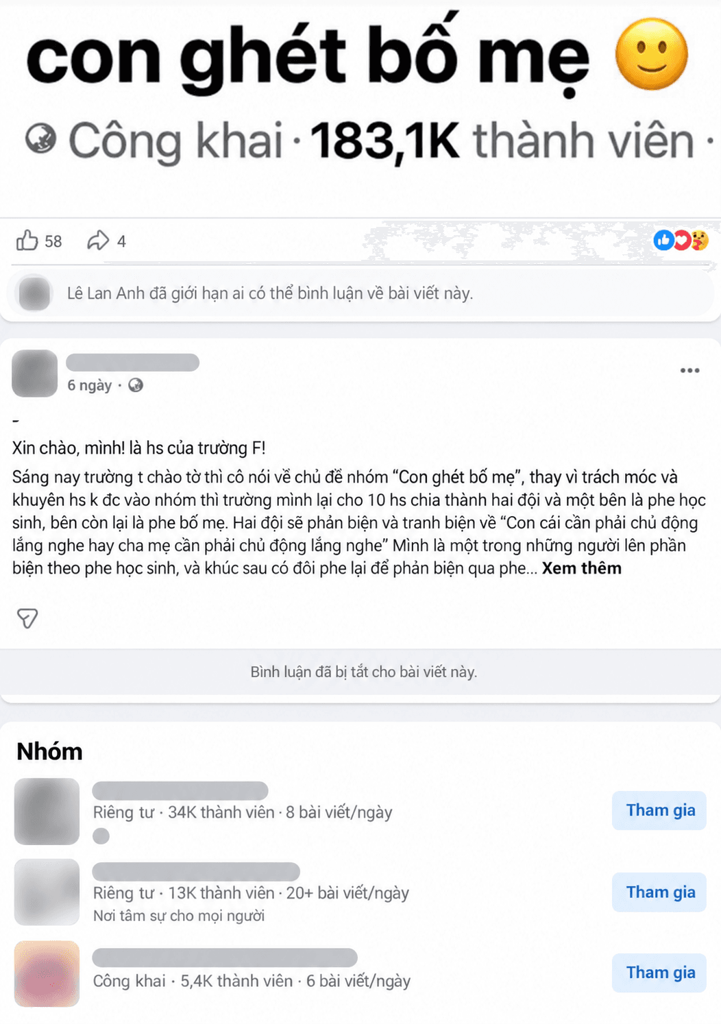 Hội nhóm tiêu cực trên mạng xã hội bủa vây giới trẻ, phá hoại quan hệ gia đình và tàn phá sức khỏe tinh thần thông qua các từ khóa gợi ý. (Ảnh chụp màn hình)