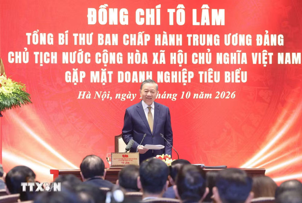 Tổng Bí thư, Chủ tịch nước Tô Lâm phát biểu. (Ảnh: Thống Nhất/TTXVN) ttxvn_tong-bi-thu-chu-tich-nuoc-to-lam-gap-mat-doanh-nghiep-tieu-bieu-9082854-7.jpg