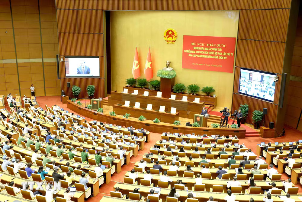 Toàn cảnh hội nghị tại điểm cầu Trung tâm - Phòng họp Diên Hồng, Nhà Quốc hội, Hà Nội. (Ảnh: Phương Hoa/TTXVN) ttxvn-toan-canh-hoi-nghi.jpg
