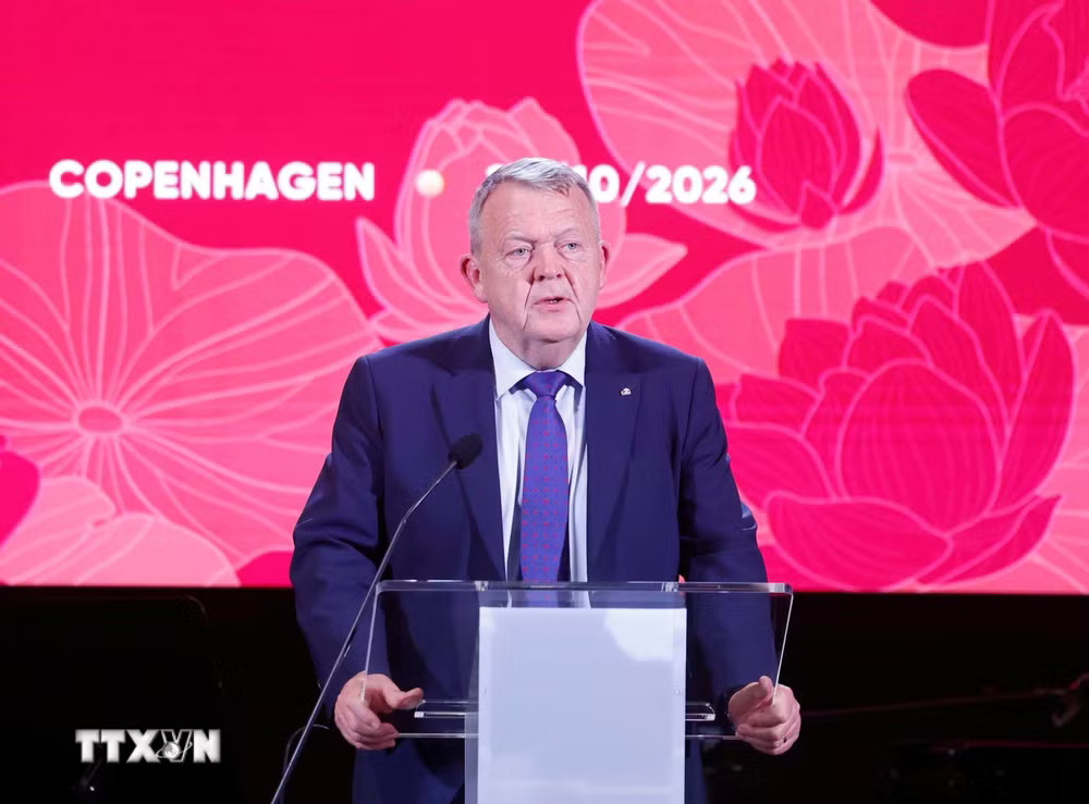 Bộ trưởng Ngoại giao Đan Mạch Lars Løkke Rasmussen phát biểu. (Ảnh: Thống Nhất/TTXVN) ttxvn_tong-bi-thu-chu-tich-nuoc-va-phu-nhan-du-hoa-nhac-ky-niem-55-nam-quan-he-ngoai-giao-viet-nam-dan-mach-3276.jpg