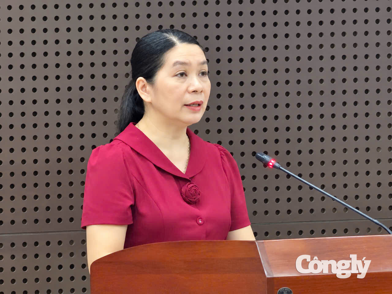 Bà Đoàn Thị Kim Anh thông tin về những bất cập trong công tác thu gom, vận chuyển rác thải sinh hoạt tại Đà Nẵng, trong đó có tình trạng rác tồn đọng ở một số khu dân cư.
