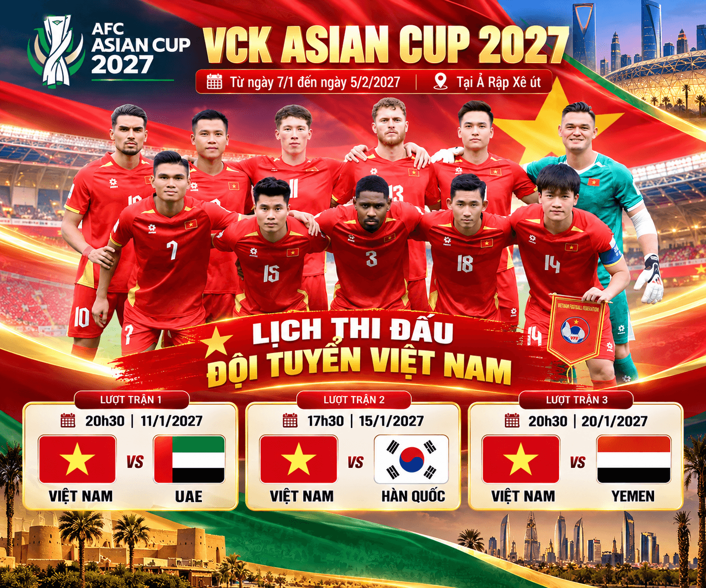 Lịch thi đấu Việt Nam Asian Cup 2027