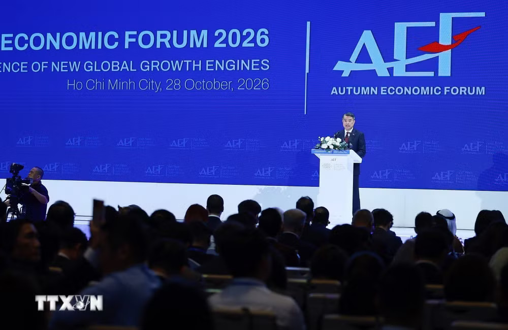 Thủ tướng Lê Minh Hưng phát biểu tại Phiên toàn thể cấp cao Diễn đàn Kinh tế Mùa Thu 2026 (AEF 2026). (Ảnh: Dương Giang/TTXVN) ttxvn_2810-thu-tuong-dien-dan-kinh-te-mua-thu-6245.jpg
