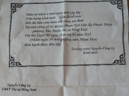 In tên cơ quan lên thiệp mời giỗ mẹ