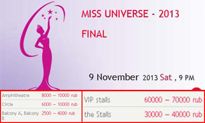 Giá vé đêm chung kết Miss Universe 2013 lên tới gần 50 triệu đồng