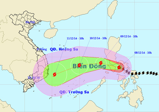 Bão Hagupit đi vào khu vực phía Đông Biển Đông