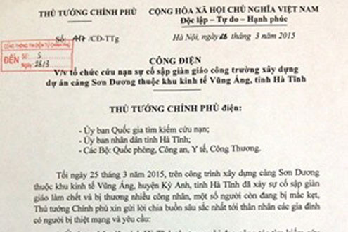 Thủ tướng yêu cầu khẩn trương cứu nạn vụ sập giàn giáo công trường Formosa