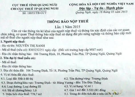 Quảng Ngãi: Chi cục Thuế “hô biến” 377m2 đất của dân
