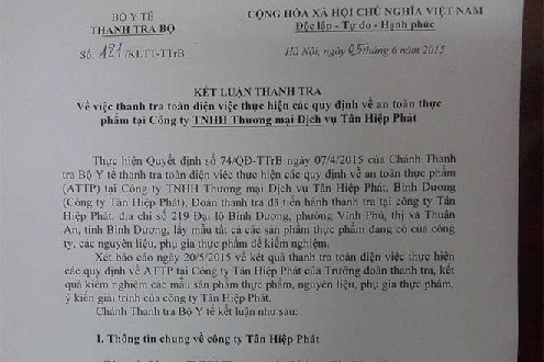 Chính thức có kết luận thanh tra toàn diện công ty Tân Hiệp Phát