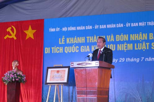 Lễ khánh thành và đón nhận bằng xếp hạng Di tích quốc gia khu lưu niệm Luật sư Nguyễn Hữu Thọ