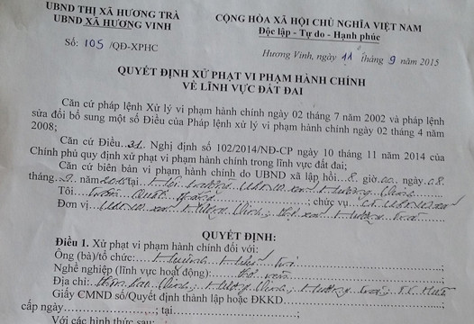 Viết tiếp bài “Thừa Thiên Huế: Ai “bảo kê” xây dựng lấn chiếm trái phép?”: UBND xã áp dụng sai luật