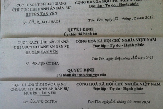 Tân Yên (Bắc Giang) lúng túng và “nhầm lẫn” trong việc thi hành án?