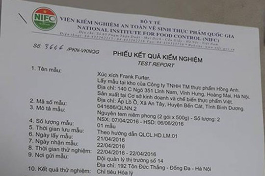 Bốn mẫu xúc xích của công ty Vietfoods chứa chất cấm