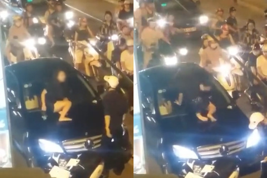 Video: Trèo lên nắp capô đập kính xe Mercedes đánh ghen giữa phố Hà Nội