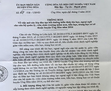 Nhiều dấu hiệu bất thường trong việc sát hạch Tin học, Ngoại ngữ của ĐH Trà Vinh tại huyện Ứng Hòa (Hà Nội)