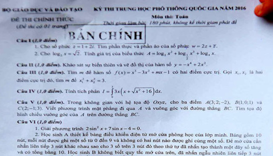 Đề thi Toán cơ bản, không quá khó
