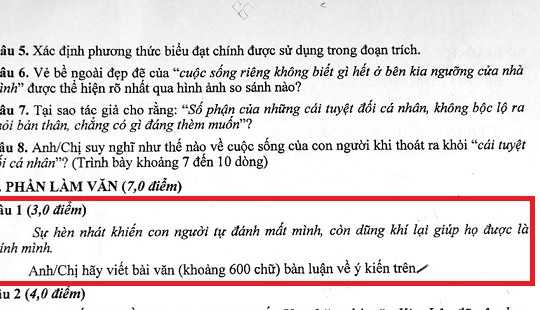 "Sự hèn nhát" vào đề thi môn Ngữ văn