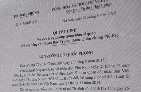 Vụ máy bay rơi ở Phú Yên: Truy phong quân hàm Thiếu úy cho học viên phi công hy sinh