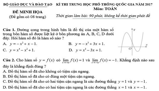Công bố đề thi minh họa THPT Quốc gia 2017