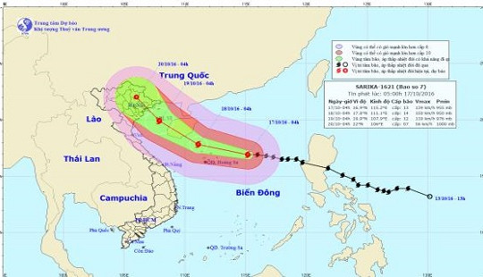 Bão số 7 giật cấp 15, hướng bờ biển Quảng Ninh - Nam Định