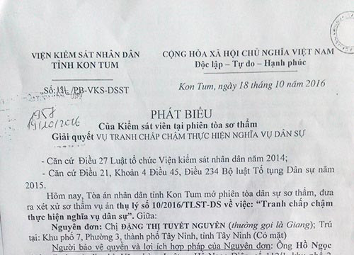 Vụ “tranh chấp chậm thực hiện nghĩa vụ dân sự” ở Kon Tum: Bản án sơ thẩm khách quan, đúng luật