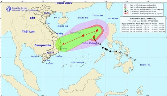 Bão số 9 giật cấp 12, có khả năng gây mưa lớn ở nam Trung Bộ