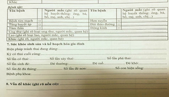 Học sinh tiểu học phải trả lời số lần có thai trong phiếu điều tra sức khỏe?