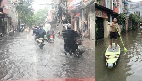 Hà Nội: Mưa lớn đầu mùa, nhiều tuyến đường ngập nặng
