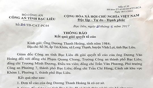 Trưởng Công an TP Bạc Liêu bị kiểm điểm vì thiếu trách nhiệm