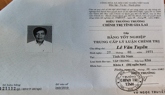Gia Lai: Thu hồi bằng trung cấp chính trị của Phó Bí thư Đảng ủy xã
