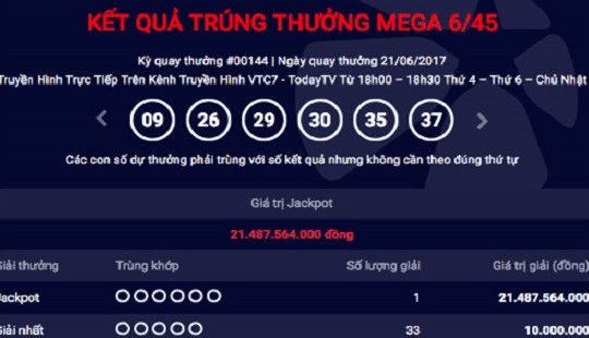 Một người "bỏ túi" hơn 21 tỷ giải độc đắc Vietlott