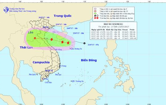 Bão số 4 tiến sát vùng biển Bắc Trung Bộ