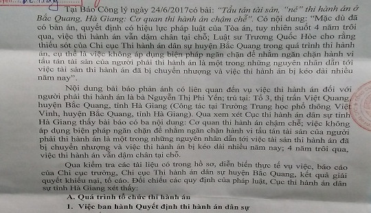 Vụ “né” thi hành án ở Bắc Quang, Hà Giang: Cục Thi hành án dân sự nói gì?